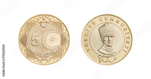 5 Turkish Lira (5 TL). Turkish Lira coin isolated on white background. Coın of Turkey.