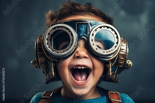 little boy with huge futuristic fantasy glasses on