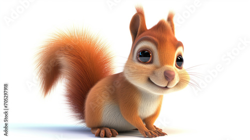 3d cartoon adorable red squirrel on white background
