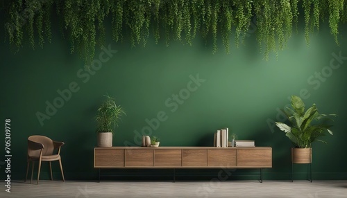 Empty Classic Green Wall with Plants stock photoBackgrounds Living Room Domestic Room Wall Building Feature Green