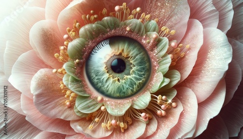 abstract floral collage with pink petals and eye