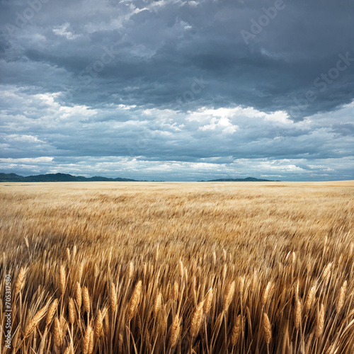悪天候の小麦畑