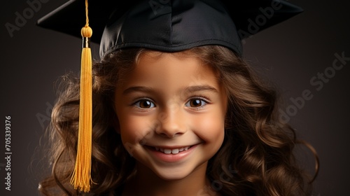 Little girl wearing graduation hat smart academic with smile