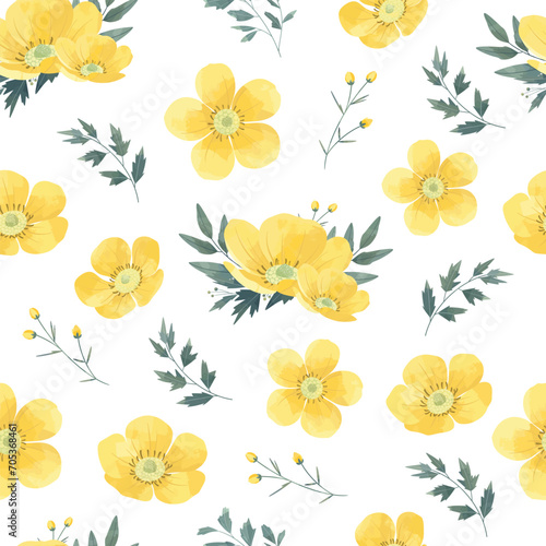 Yellow Buttercup Flower Seamless Pattern Frame Background