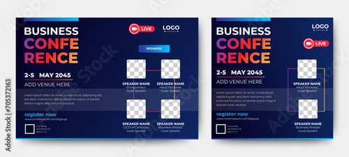 Business Conference live webinar banner invitation and social media post template. Blue and white. Business webinar invitation design. Vector