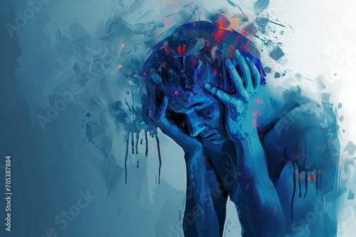 Illustration of Mental Struggles, Mental Health Anxiety Depression