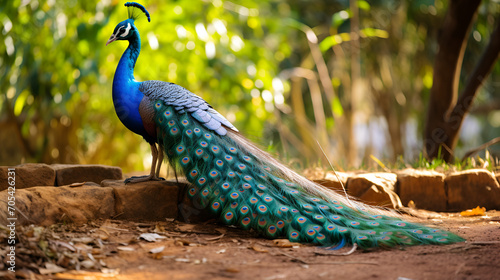 Indian Blue Peacock in Yala National Park, south-east Sri Lanka, generative ai