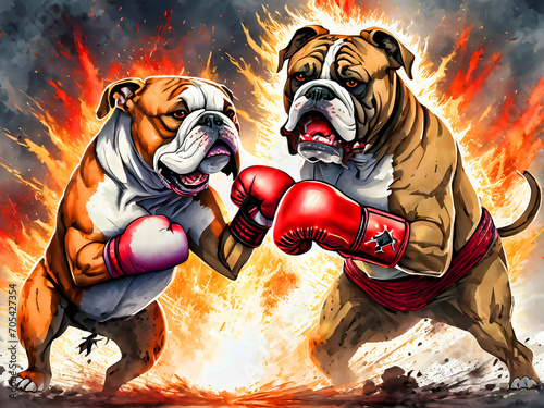 スポーツの概念でボクシングで対決する犬のイラスト
