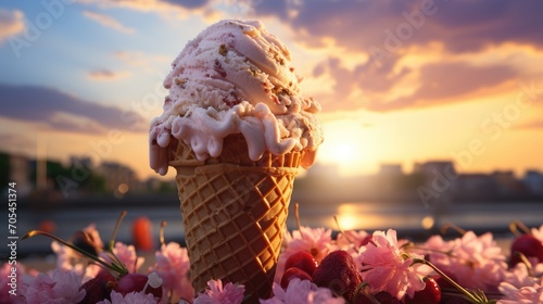 ice cream cone on colored background