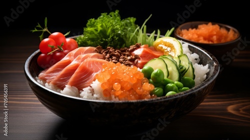 Fresh Sashimi Bowl With Various Delicious Ingredients