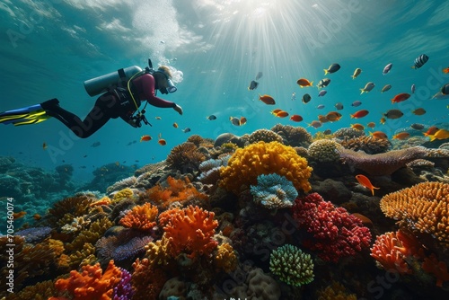 a marine biologist conducting research on coral reef. Diver