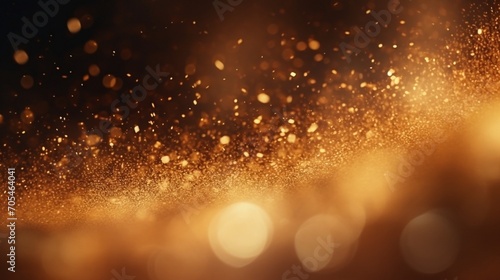 Christmas background. Powder . Magic shining gold dust. Fine shiny dust bokeh particles fall off slightly. Fantastic shimmer effect