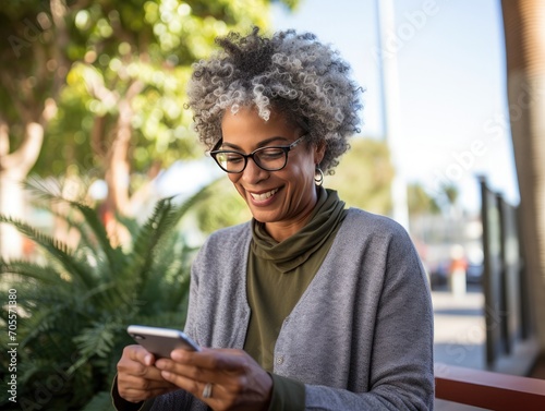 Mature afro woman with cell phone,