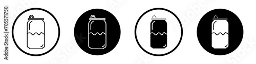 Soda can icon set. Drink beer solid can vector symbol in a black filled and outlined style. Soda can with line sign.
