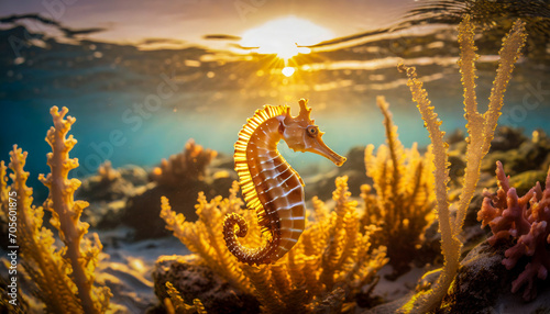 seahorse in a tropical coral reef, generative ai