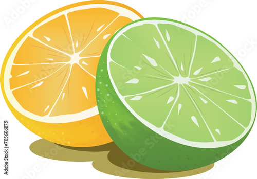 Are halves of juicy lime and orange