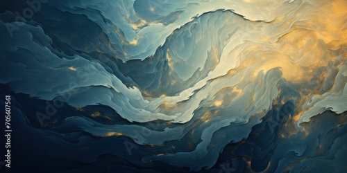 Abstract paint background by deep blue and gold color with liquid fluid texture in luxury concept.