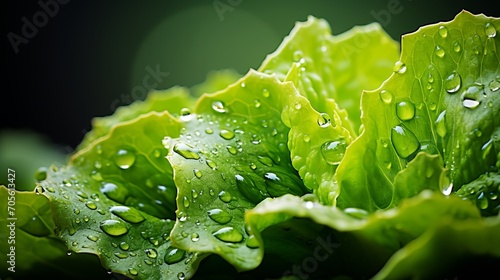 Vibrant green lettuce leaves with glistening water droplets macro shot canon eos r, f5.6