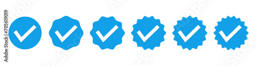 Blue verified label check marks sign vector design illustration