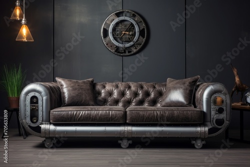 Minimalist Living room industrial style. Wall decor studio. Generate Ai
