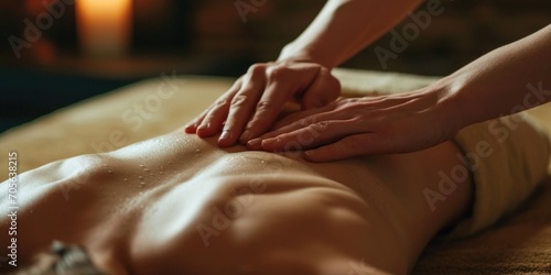 A man is shown receiving a relaxing back massage at a spa. This image can be used to depict relaxation and self-care at a spa or wellness center