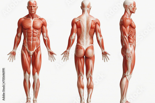 Skinless man, human anatomy and muscular system