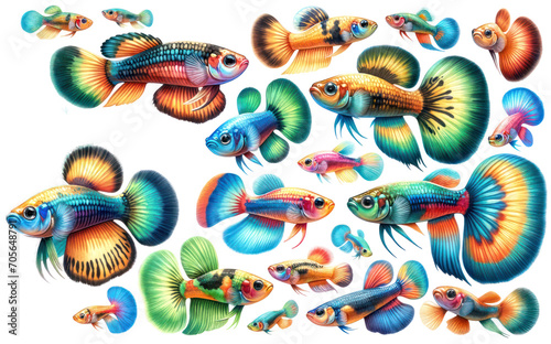 set of watercolor cute Guppy isolated on transparent background