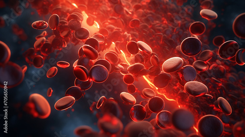 3d rendering of red blood cells in vein, blood cells flowing in one direction