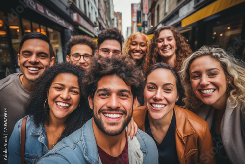 Large Multiracial Group of Friends Smiling Outdoor. Friendship Concept