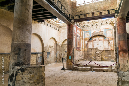 Roman house interior in Herculaneum, Italy