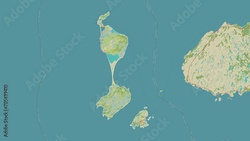Saint Pierre and Miquelon outlined. OSM Topographic Humanitarian style map