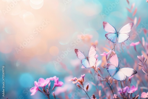 Ethereal Butterflies on Spring Flowers, Dreamy Nature Aesthetic