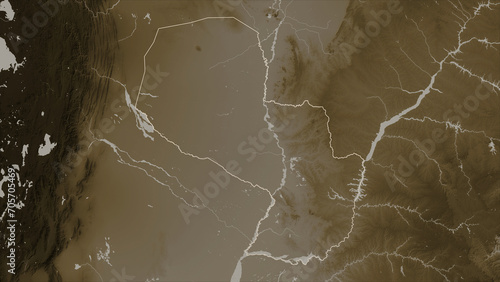Paraguay outlined. Sepia elevation map