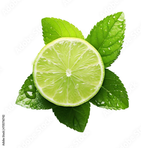 lime with mint leaves on transparent background