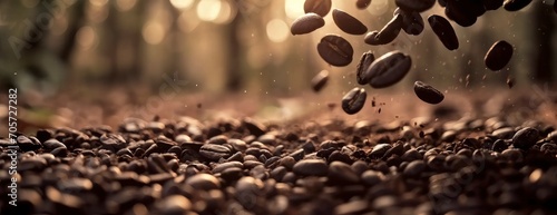 Coffee beans are falling to the ground