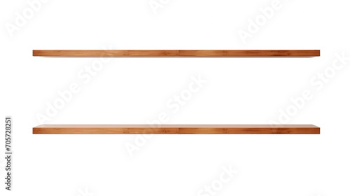 Two wooden wall shelves isolated on transparent background (PNG)