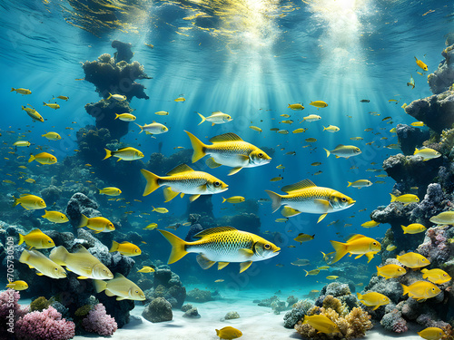 Coral reef and fish in the sea