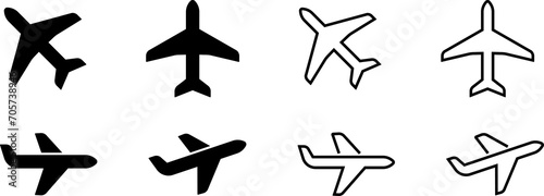 Plane icon set. Flight transport symbol. Airplane icon. Travel flat illustration. Travel symbol. PNG image