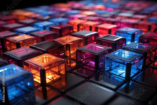  a group of cubes that are lit up with different colors of lights in the center of the cubes, all of which are different sizes and shapes and sizes.