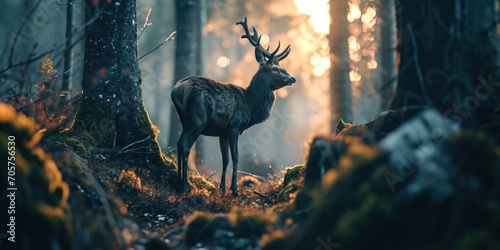 a deer standing in the woods looking lonesome