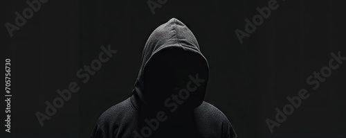 Veiled in shadows. Mysterious figure shrouded in darkness wearing hood and faceless mask emanating aura of menace and intrigue perfect for capturing essence of mystery and suspense