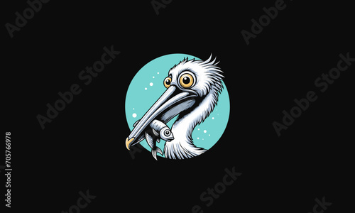 head pelican eat fish vector mascot design