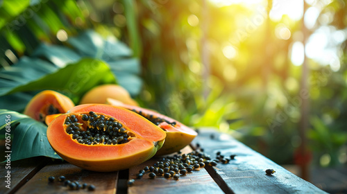 papaya on a wooden background, nature