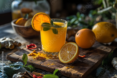Detox drink ginger lemon and orange juice