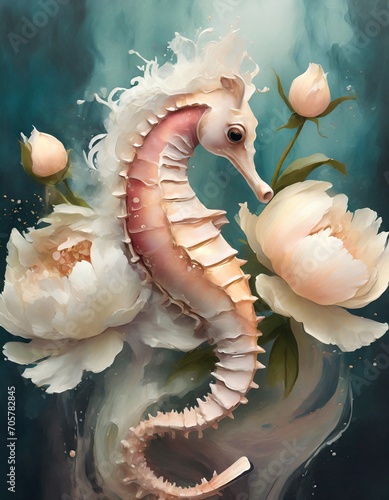 Seahorse with flowers painting 