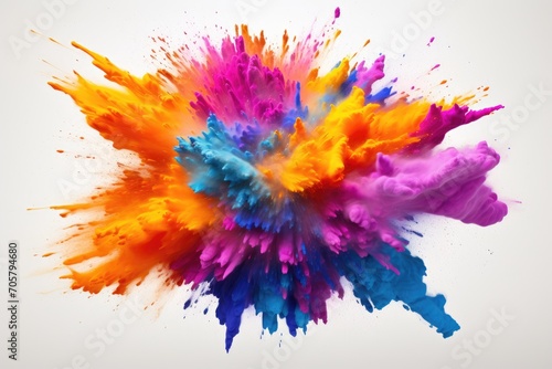 Colorful paint explosion isolated on white background. Abstract colored background, Explosion of colored powder on a white background, 3D rendering, AI Generated