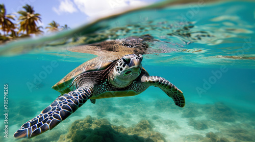 tortue marine en train de nager à la surface de la mer