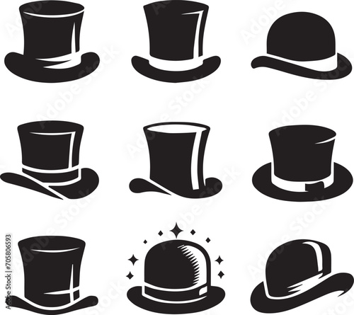 Top hat icon isolated on white background silhouette editable vector