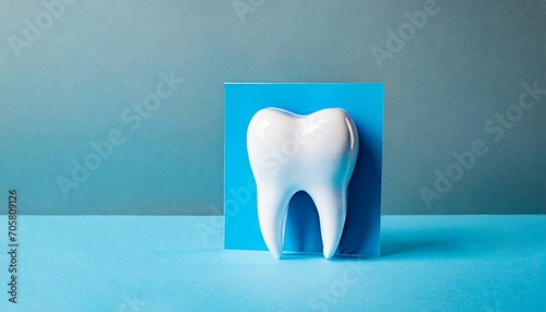 white tooth on blue background with copy space minimalistic design for advertising a dental clinic orthodontist s business cards