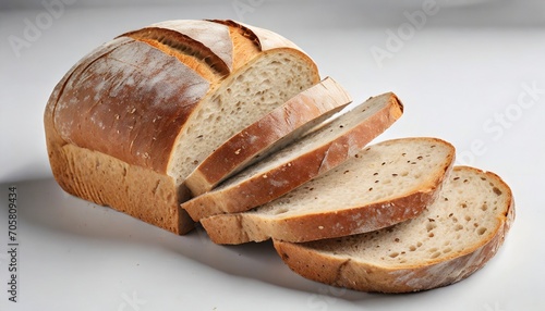 sliced loaf of bread on white background